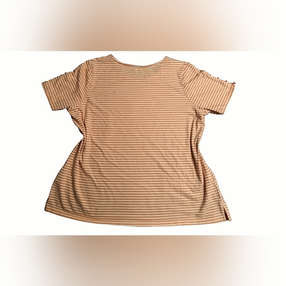 KIM ROGERS Curvy | 100% Cotton Orange/White Striped Short Sleeve Top | 1X - Picture 2 of 5